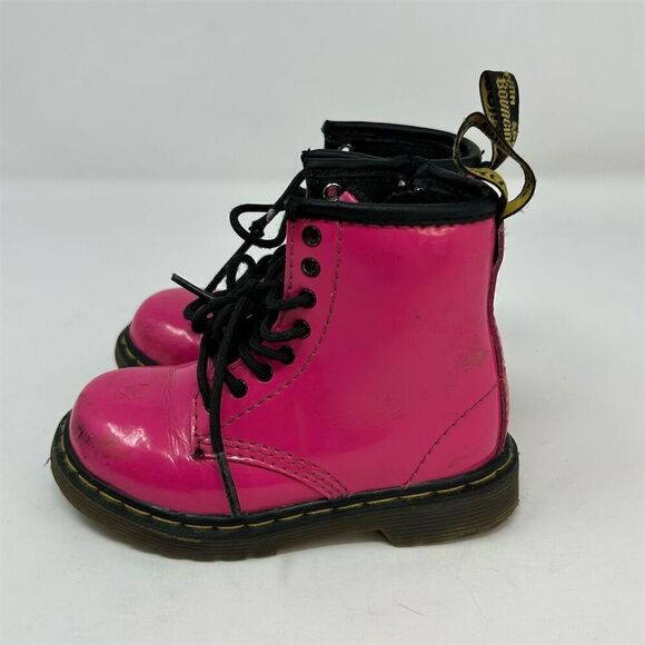 Dr. Martens Brooklee Kids Toddler Lace Up Boots Hot Pink Patent Leather Size 7 - Picture 6 of 12